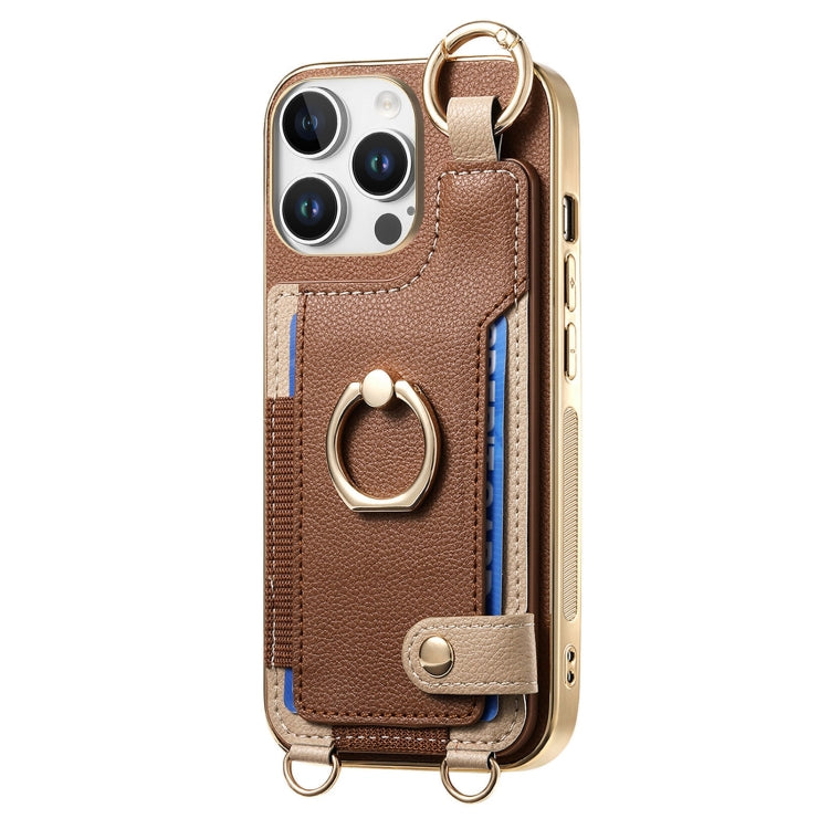 For iPhone 16 Pro Max Fashion Ring Card Bag Phone Case with Hang Loop