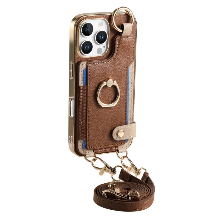 For iPhone 16 Pro Max Fashion Ring Card Bag Phone Case with Hang Loop