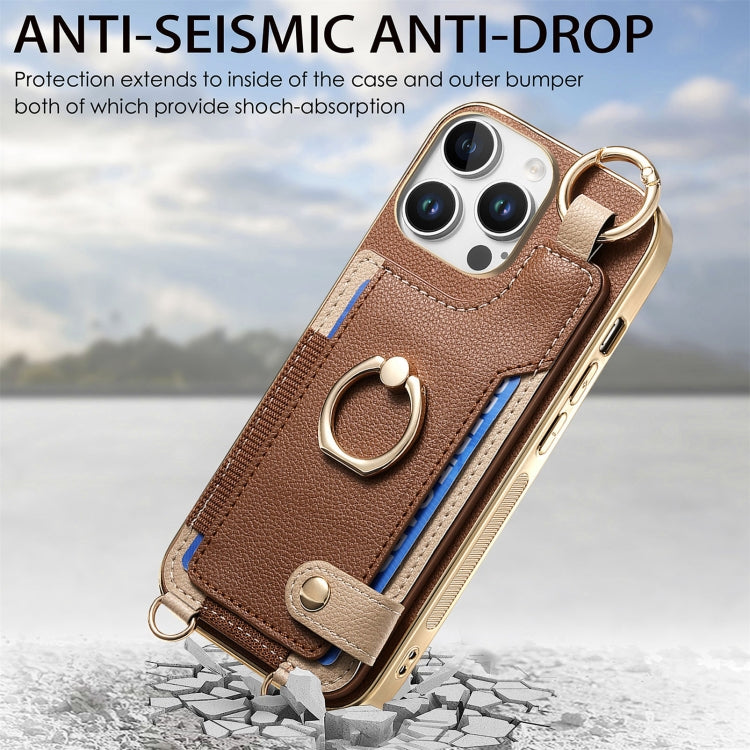 For iPhone 16 Pro Max Fashion Ring Card Bag Phone Case with Hang Loop