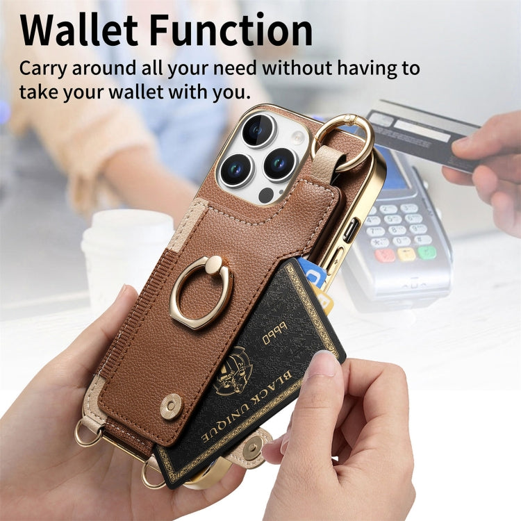 For iPhone 16 Pro Max Fashion Ring Card Bag Phone Case with Hang Loop