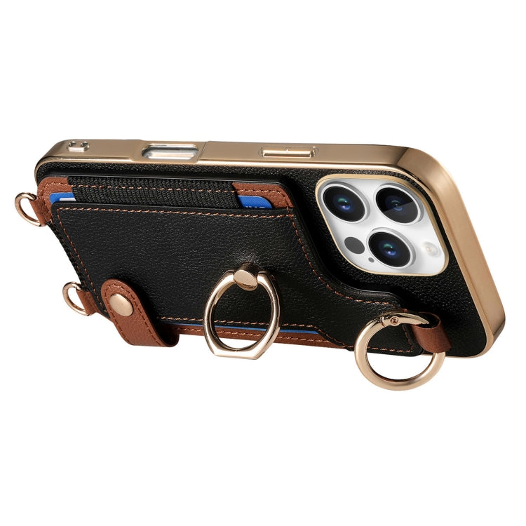 For iPhone 16 Pro Max Fashion Ring Card Bag Phone Case with Hang Loop