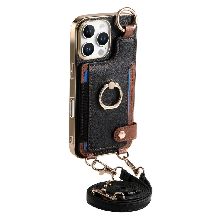 For iPhone 16 Pro Max Fashion Ring Card Bag Phone Case with Hang Loop