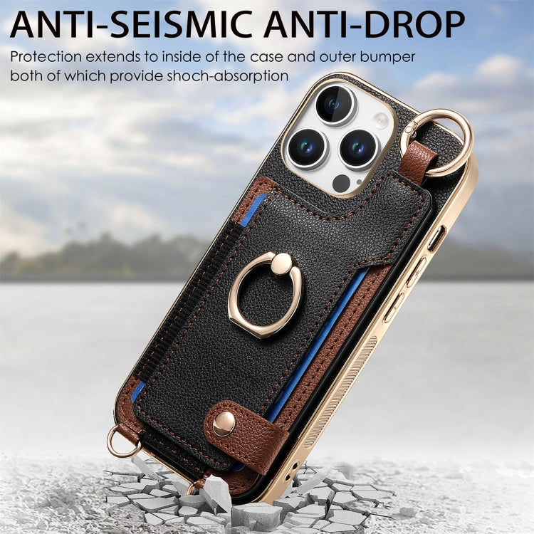 For iPhone 16 Pro Max Fashion Ring Card Bag Phone Case with Hang Loop