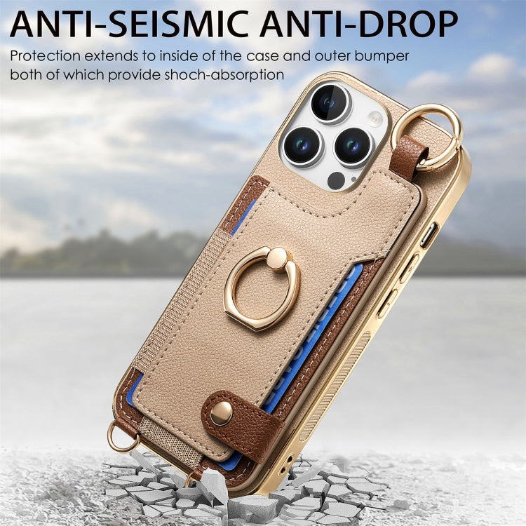 For iPhone 16 Pro Max Fashion Ring Card Bag Phone Case with Hang Loop