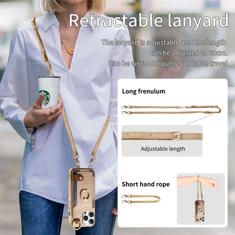 For iPhone 16 Pro Max Fashion Ring Card Bag Phone Case with Hang Loop