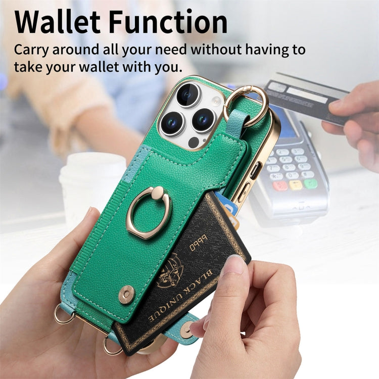 For iPhone 16 Pro Max Fashion Ring Card Bag Phone Case with Hang Loop