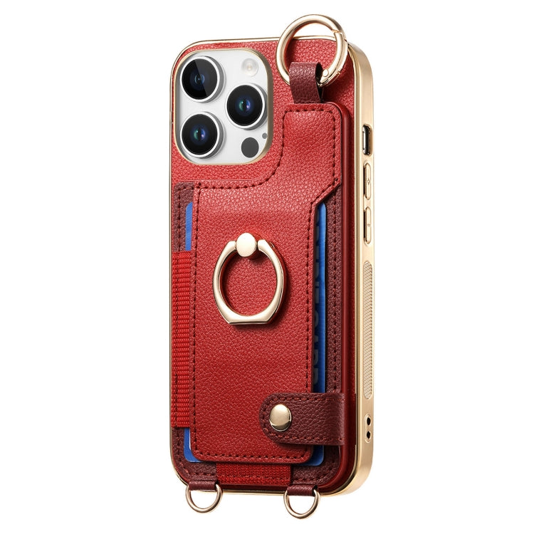For iPhone 16 Pro Max Fashion Ring Card Bag Phone Case with Hang Loop