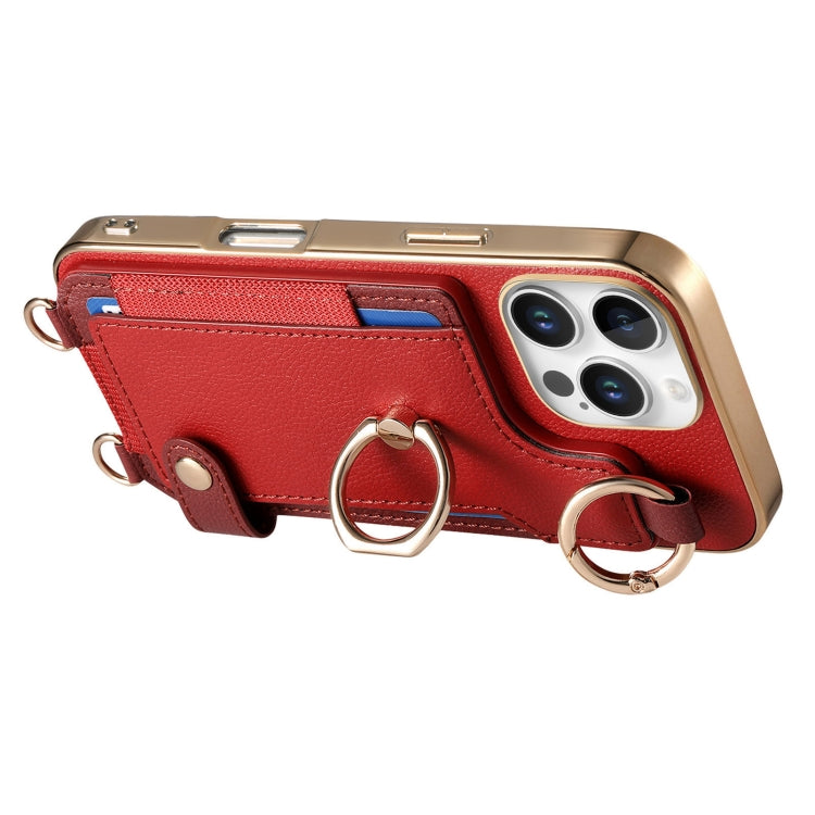 For iPhone 16 Pro Max Fashion Ring Card Bag Phone Case with Hang Loop