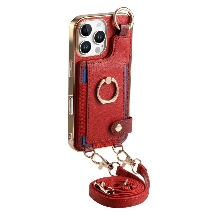 For iPhone 16 Pro Max Fashion Ring Card Bag Phone Case with Hang Loop