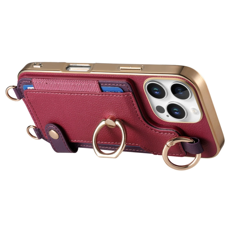For iPhone 16 Pro Max Fashion Ring Card Bag Phone Case with Hang Loop