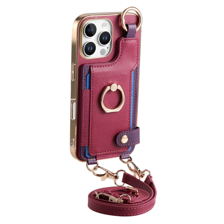 For iPhone 16 Pro Max Fashion Ring Card Bag Phone Case with Hang Loop