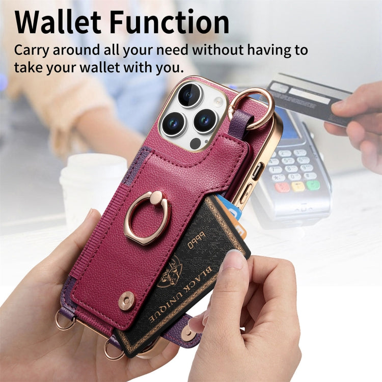 For iPhone 16 Pro Max Fashion Ring Card Bag Phone Case with Hang Loop