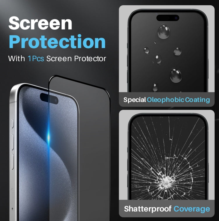 For iPhone 15 Pro NORTHJO 3 in 1 Clear Phone Case with Screen Film + Rear Lens Film