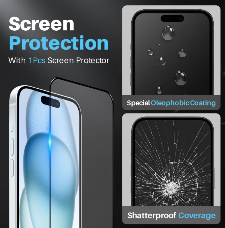 For iPhone 15 NORTHJO 3 in 1 Clear Phone Case with Screen Film + Rear Lens Film
