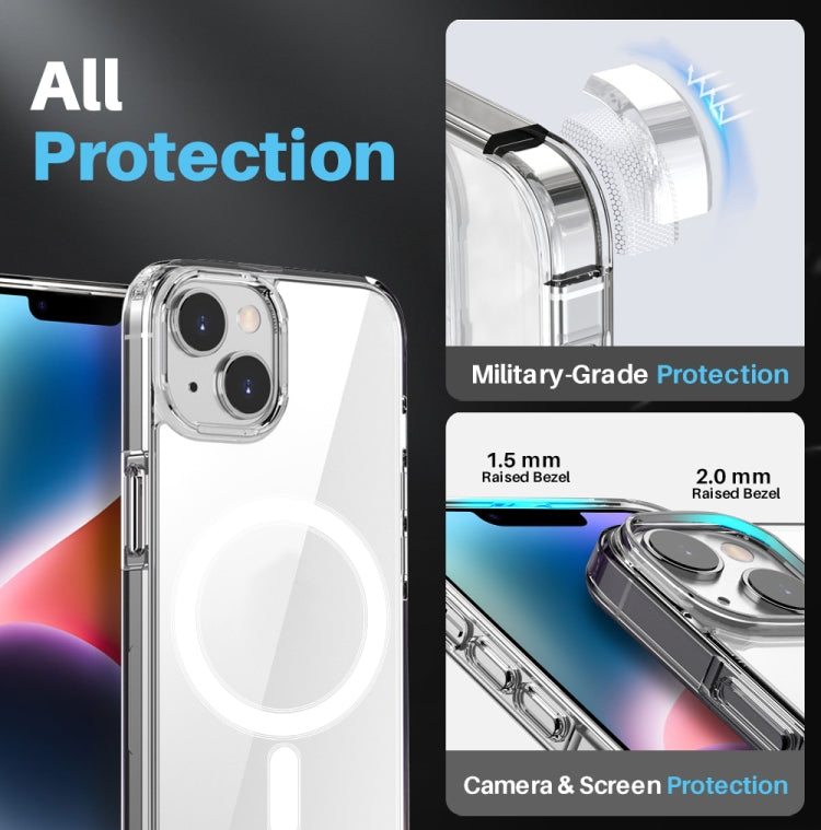 For iPhone 14 NORTHJO 3 in 1 Magsafe Clear Phone Case with Screen Film + Rear Lens Film