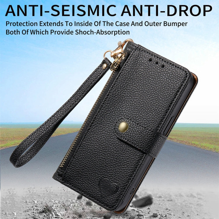 For Honor X8B Love Zipper Lanyard Leather Phone Case