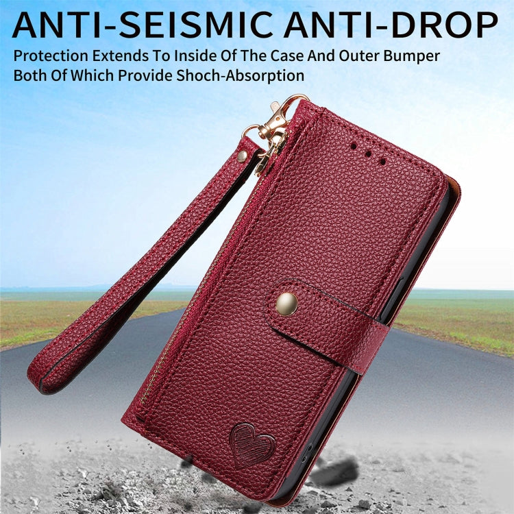 For Honor X8B Love Zipper Lanyard Leather Phone Case