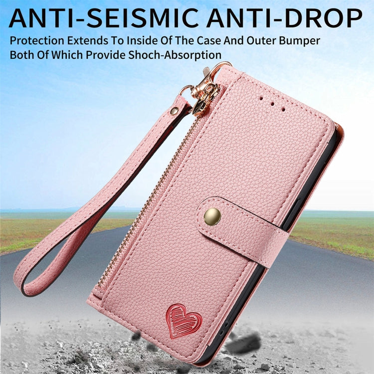 For Honor X50i Love Zipper Lanyard Leather Phone Case