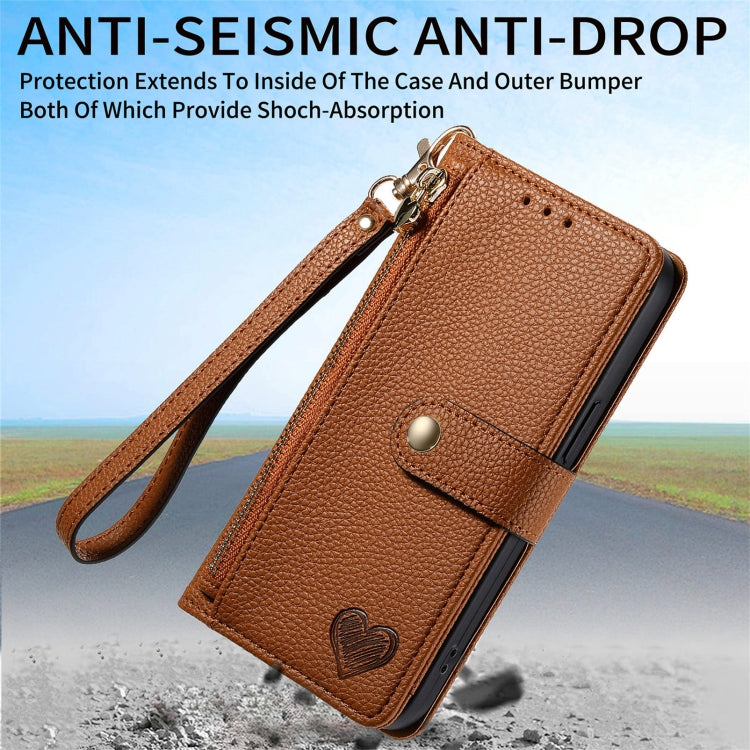 For Honor Play 50 Plus Love Zipper Lanyard Leather Phone Case