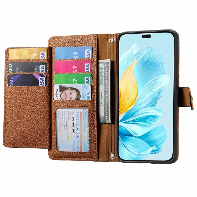 For Honor 200 Lite Global Love Zipper Lanyard Leather Phone Case