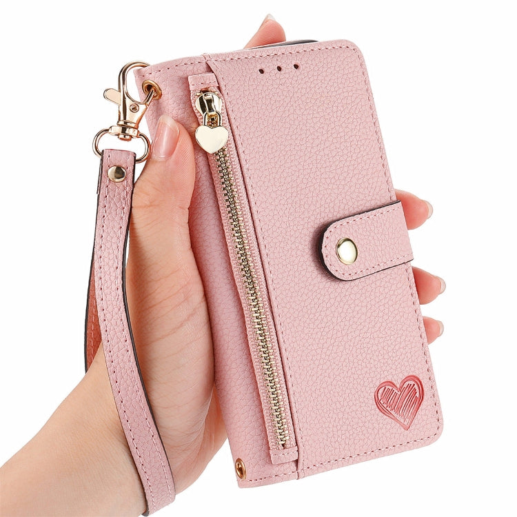 For Honor 200 Lite Global Love Zipper Lanyard Leather Phone Case