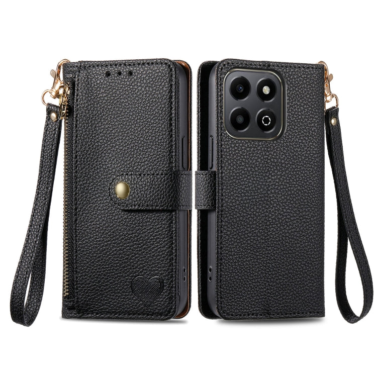 For Honor 200 Smart Love Zipper Lanyard Leather Phone Case