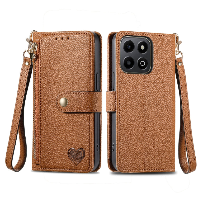 For Honor 200 Smart Love Zipper Lanyard Leather Phone Case