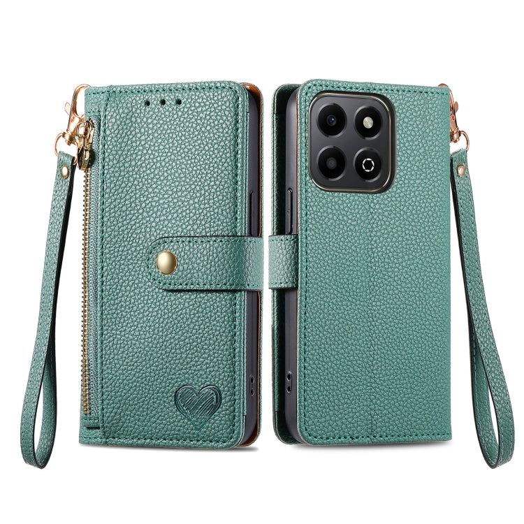 For Honor 200 Smart Love Zipper Lanyard Leather Phone Case