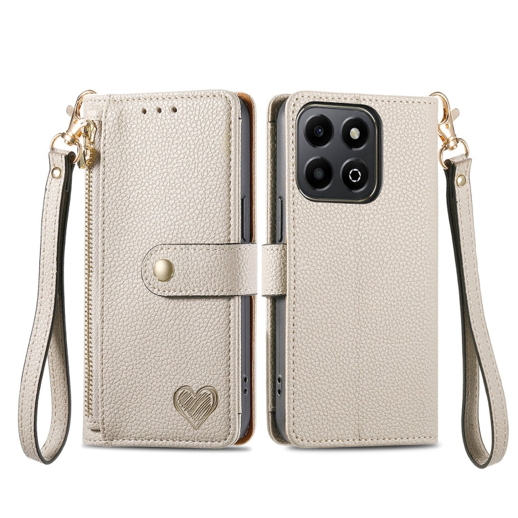 For Honor 200 Smart Love Zipper Lanyard Leather Phone Case