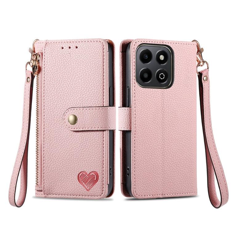 For Honor 200 Smart Love Zipper Lanyard Leather Phone Case