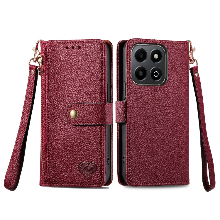 For Honor 200 Smart Love Zipper Lanyard Leather Phone Case