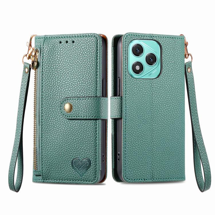 For Honor 400 Lite Global Love Zipper Lanyard Leather Phone Case