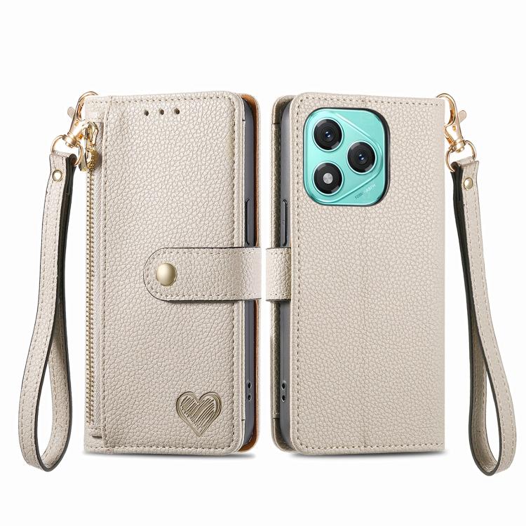 For Honor 400 Lite Global Love Zipper Lanyard Leather Phone Case