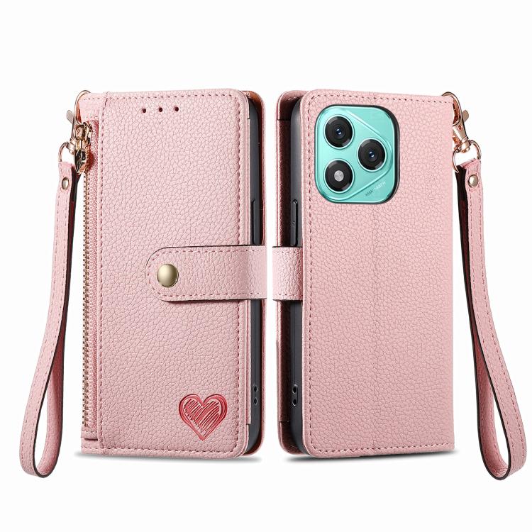 For Honor 400 Lite Global Love Zipper Lanyard Leather Phone Case