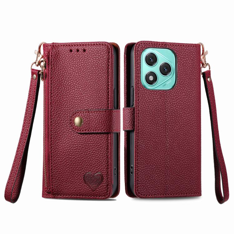 For Honor 400 Lite Global Love Zipper Lanyard Leather Phone Case