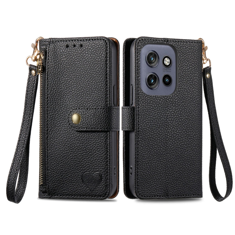 For Motorola Moto S50 Love Zipper Lanyard Leather Phone Case