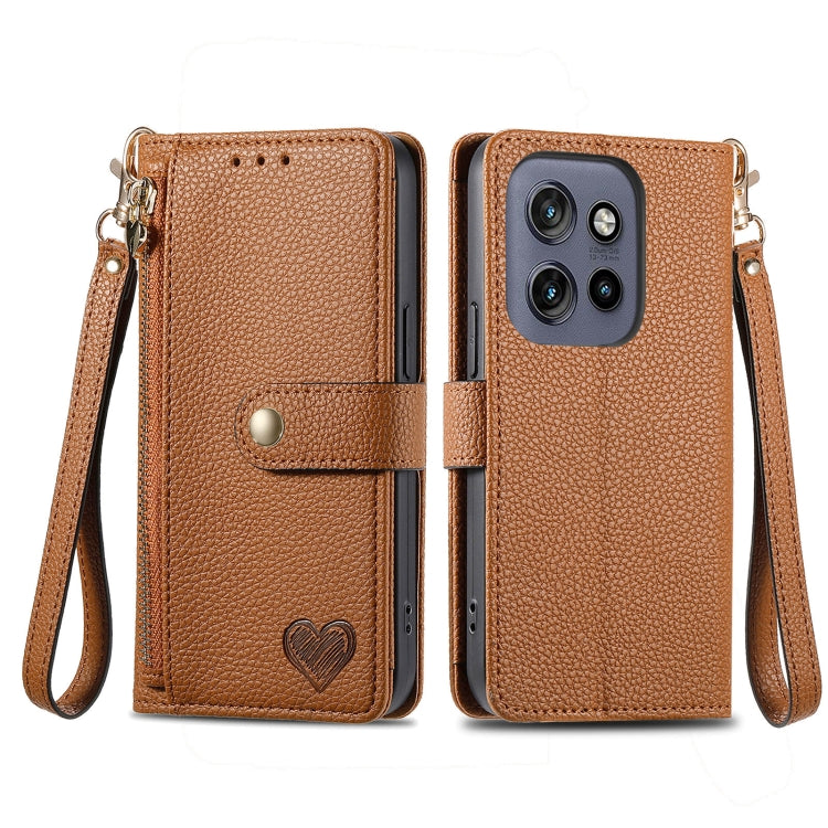For Motorola Moto S50 Love Zipper Lanyard Leather Phone Case