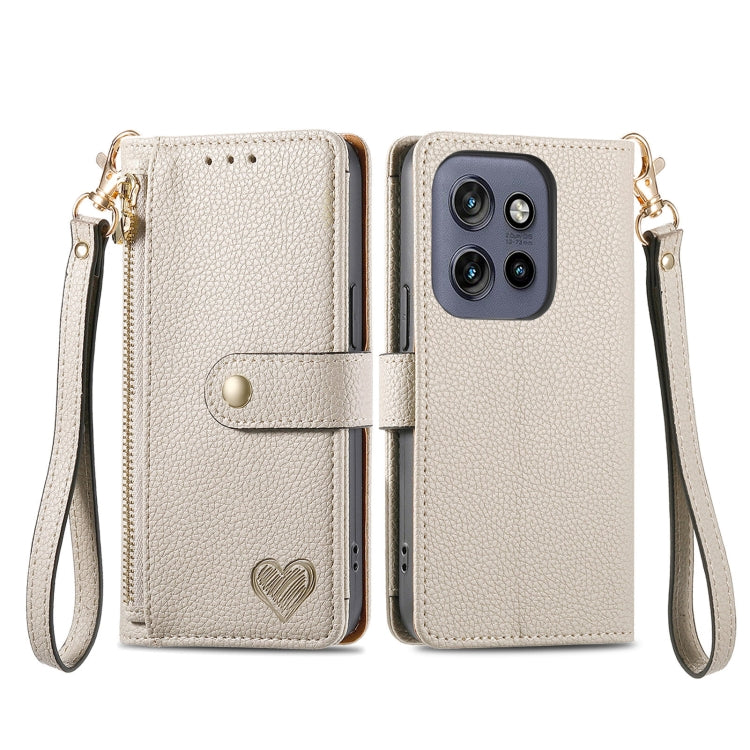 For Motorola Moto S50 Love Zipper Lanyard Leather Phone Case