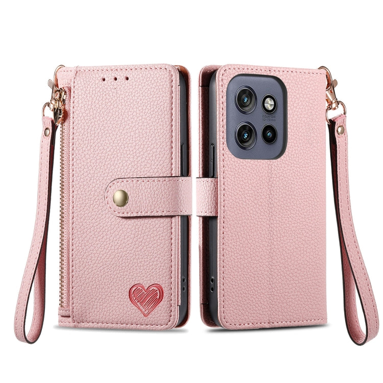 For Motorola Moto S50 Love Zipper Lanyard Leather Phone Case