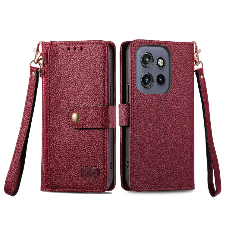 For Motorola Moto S50 Love Zipper Lanyard Leather Phone Case