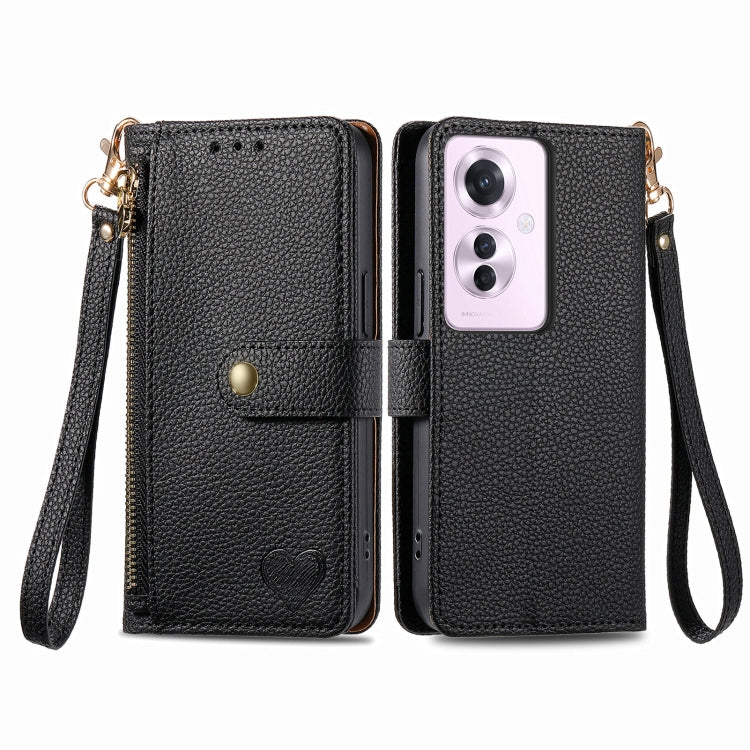 For OPPO Reno11 F 5G Love Zipper Lanyard Leather Phone Case