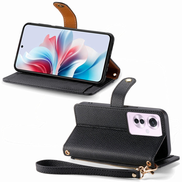 For OPPO Reno11 F 5G Love Zipper Lanyard Leather Phone Case