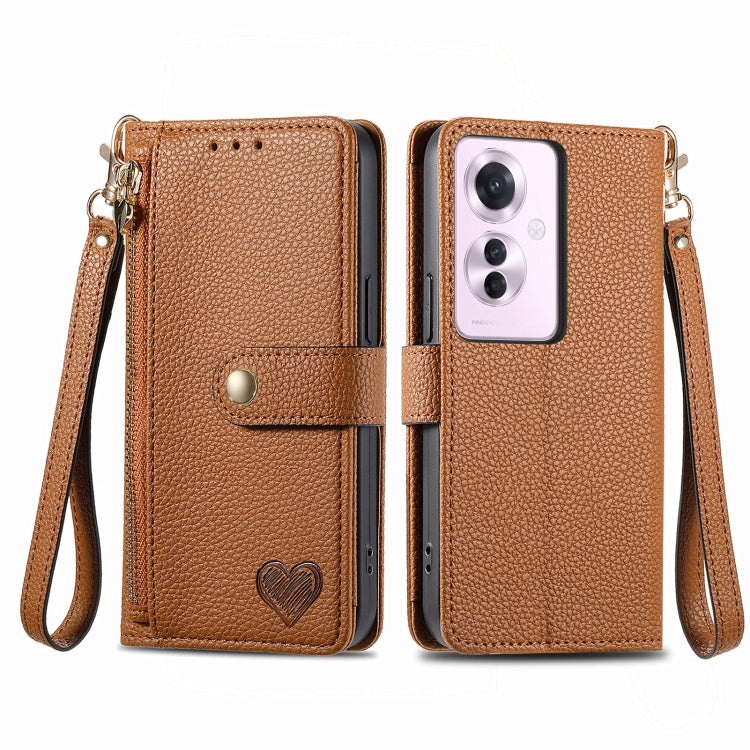 For OPPO Reno11 F 5G Love Zipper Lanyard Leather Phone Case