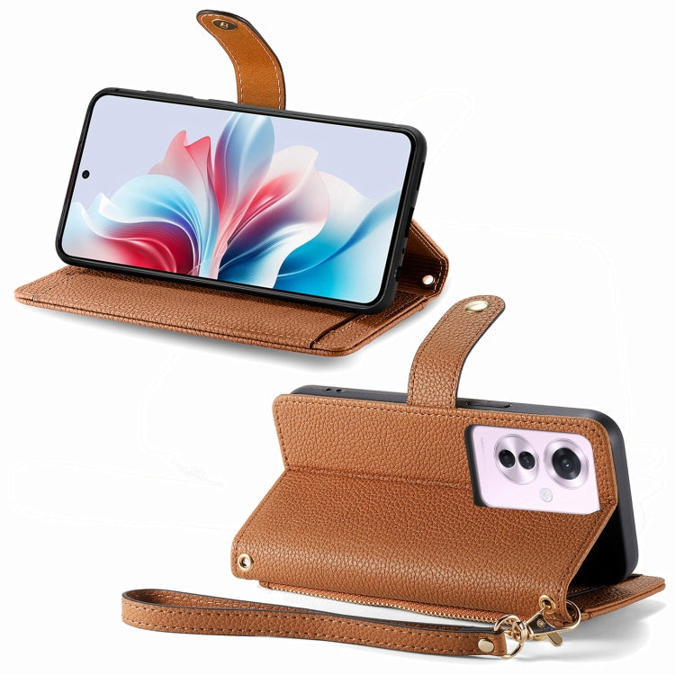 For OPPO Reno11 F 5G Love Zipper Lanyard Leather Phone Case