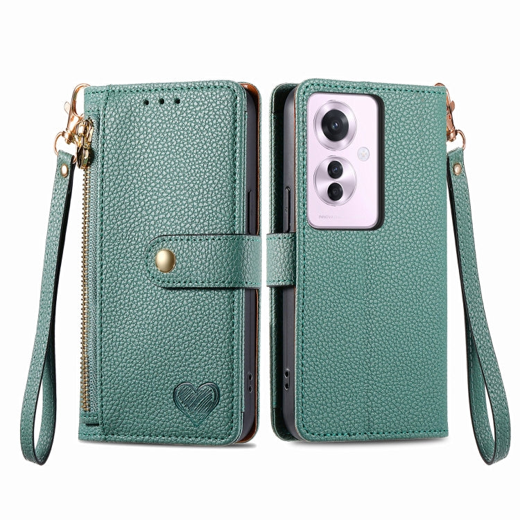 For OPPO Reno11 F 5G Love Zipper Lanyard Leather Phone Case