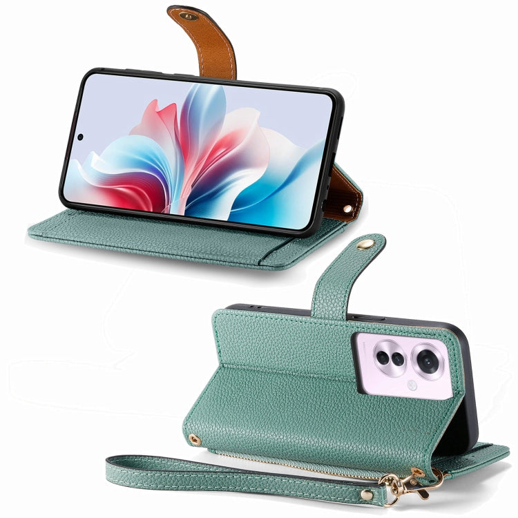 For OPPO Reno11 F 5G Love Zipper Lanyard Leather Phone Case