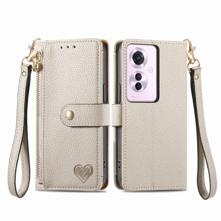 For OPPO Reno11 F 5G Love Zipper Lanyard Leather Phone Case