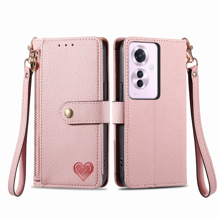 For OPPO Reno11 F 5G Love Zipper Lanyard Leather Phone Case