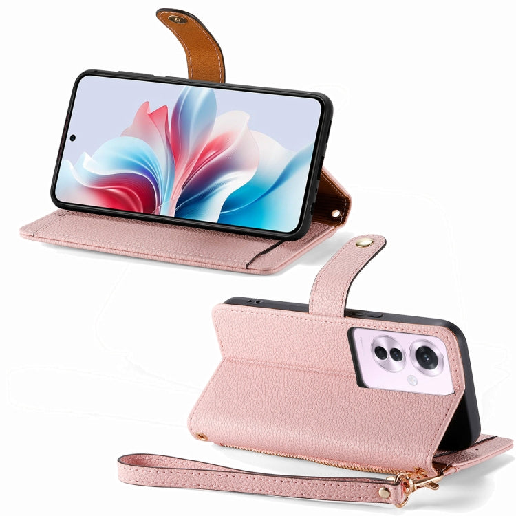For OPPO Reno11 F 5G Love Zipper Lanyard Leather Phone Case