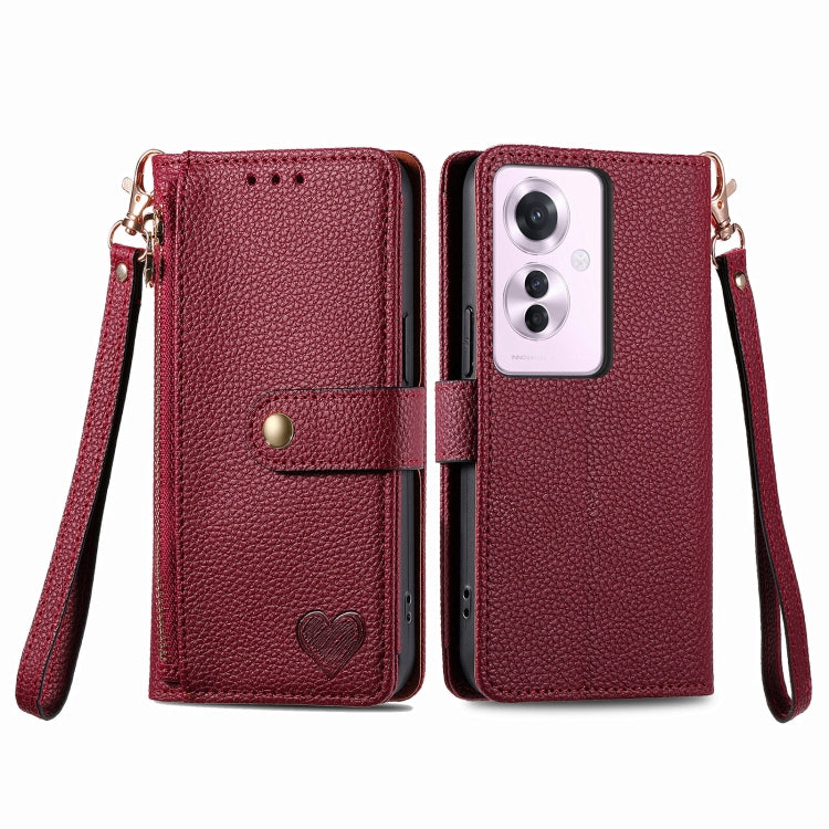 For OPPO Reno11 F 5G Love Zipper Lanyard Leather Phone Case
